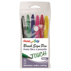 PENTEL BRUSH SIGN PEN BASIC ASTUCCIO 6 PENNARELLI