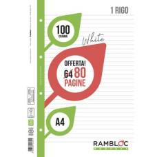 RAMBLOC RICAMBIO QUADERNO AD ANELLI RINFORZATO RIGO 1R  - A4 - 100GR.