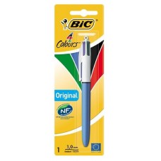 Penna a sfera 4 colori Bic multicolore - tratto 1 mm - fusto bianco/azzurro  (conf. 1)